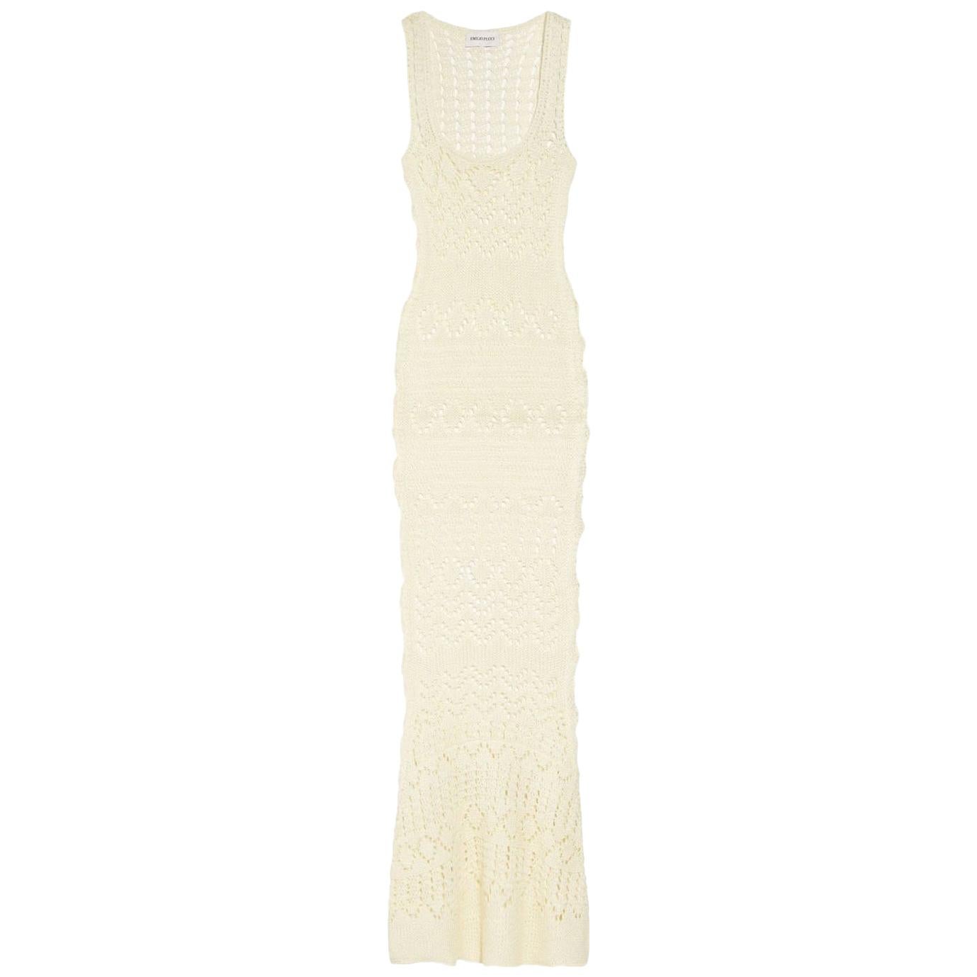 NEW Emilio Pucci by Peter Dundas Studded Ivory Crochet Knit Maxi Dress Gown 42