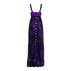Stunning EMILIO PUCCI Purple Pleated Signature Print Evening Maxi Dress Gown M