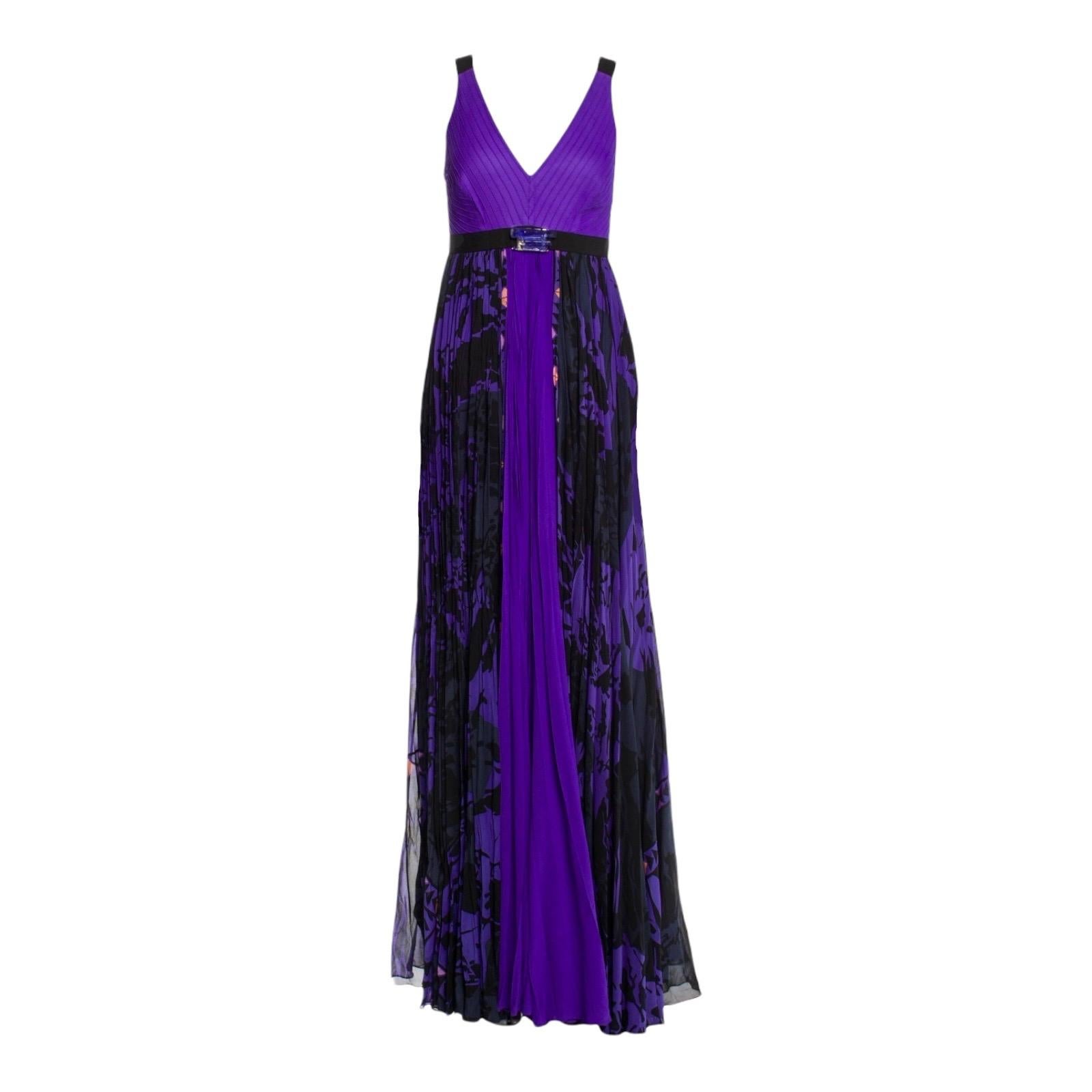 Stunning EMILIO PUCCI Purple Pleated Signature Print Evening Maxi Dress ...