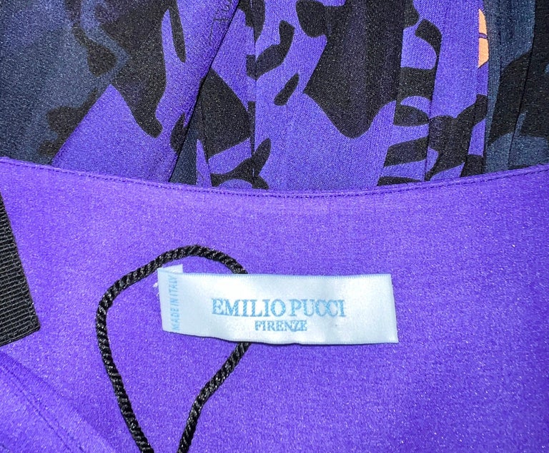 Robe Manches Longues Emilio Pucci - Imprimé Multicolore Violet - Taille US 4 - Soie