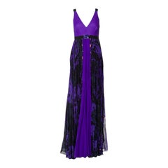 Stunning EMILIO PUCCI Purple Pleated Signature Print Evening Maxi Dress Gown M