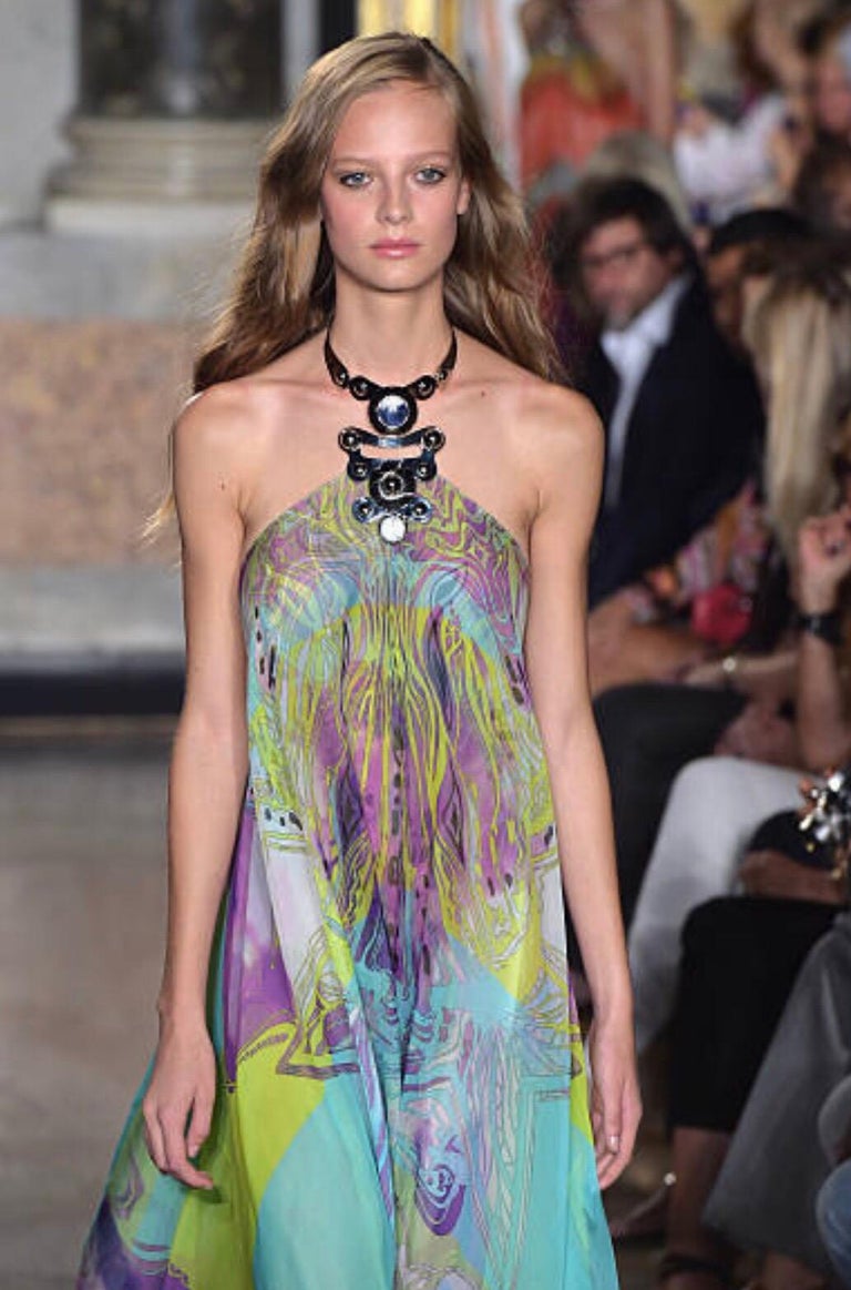 NEW Emilio Pucci Signature Print Embellished Neckholder Maxi Dress Gown ...