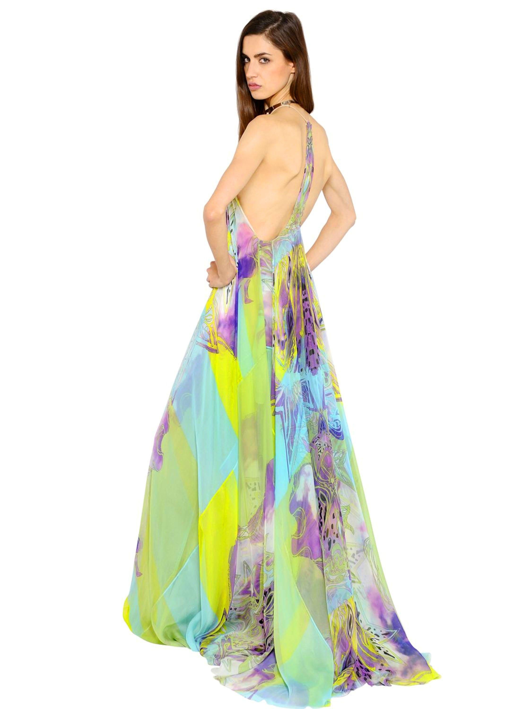 Women's NEW Emilio Pucci Signature Print Embellished Neckholder Maxi Dress Gown 44