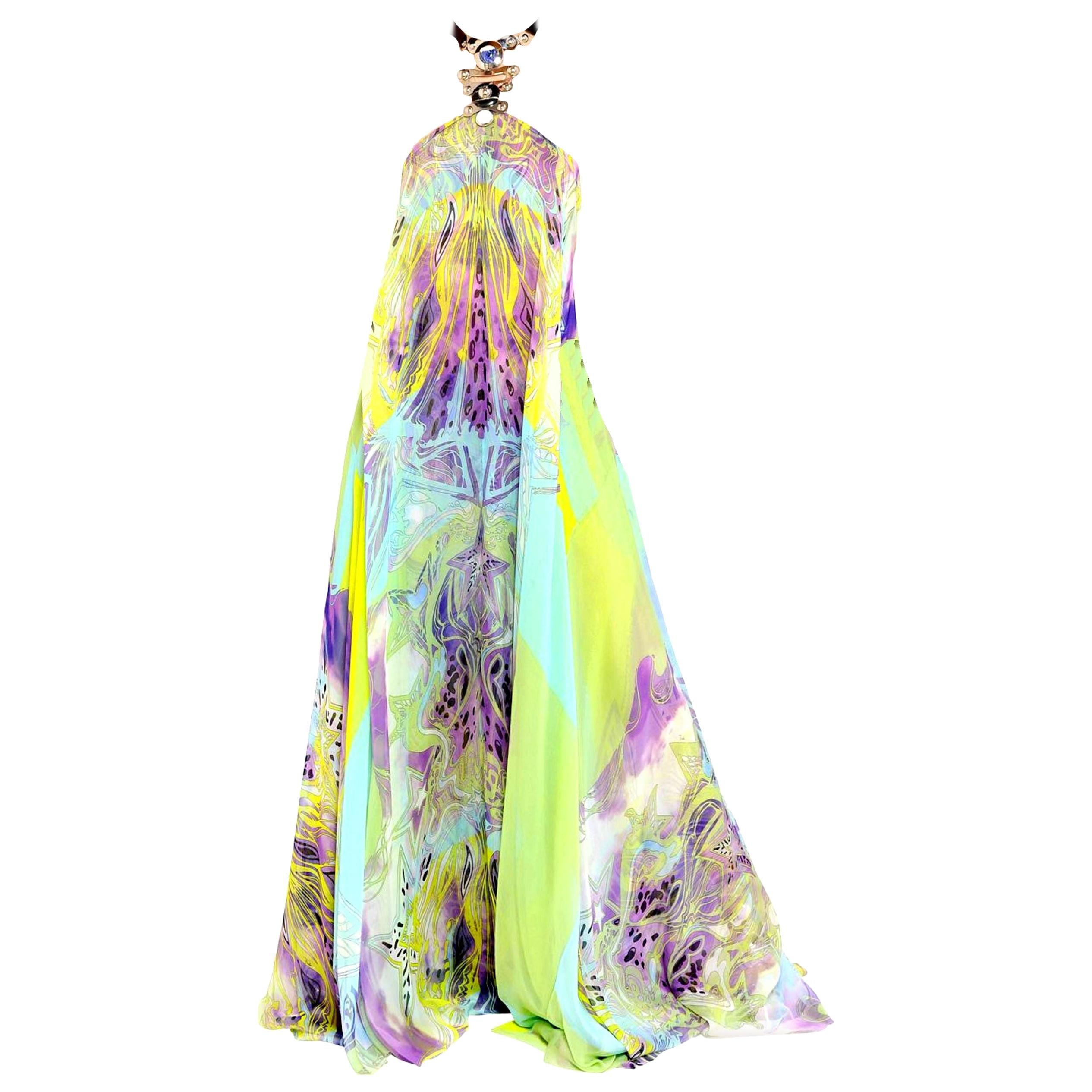 NEW Emilio Pucci Signature Print Embellished Neckholder Maxi Dress Gown 44