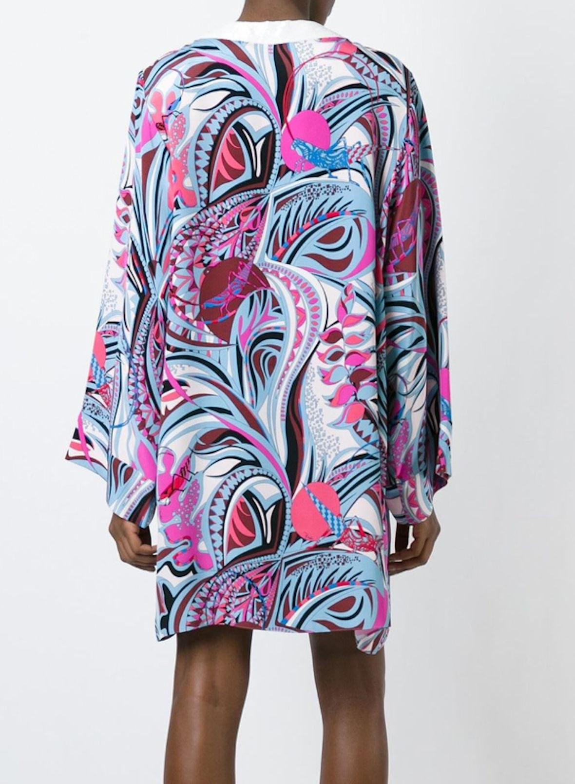 NEW Emilio Pucci Signature Print Embellished Cady Silk Tunic Kaftan Dress 44 For Sale 10