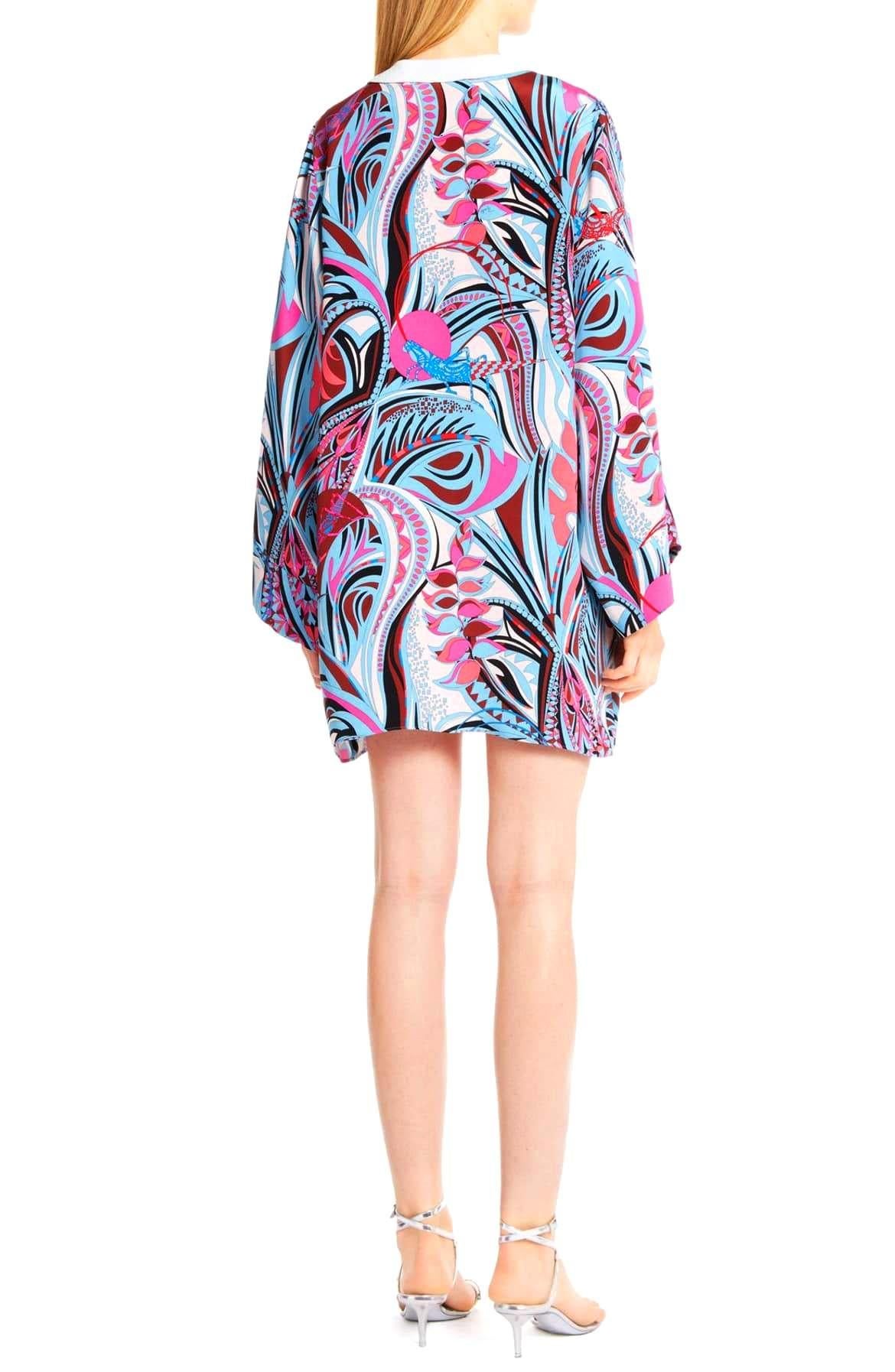 Women's NEW Emilio Pucci Signature Print Embellished Cady Silk Tunic Kaftan Dress 44 For Sale