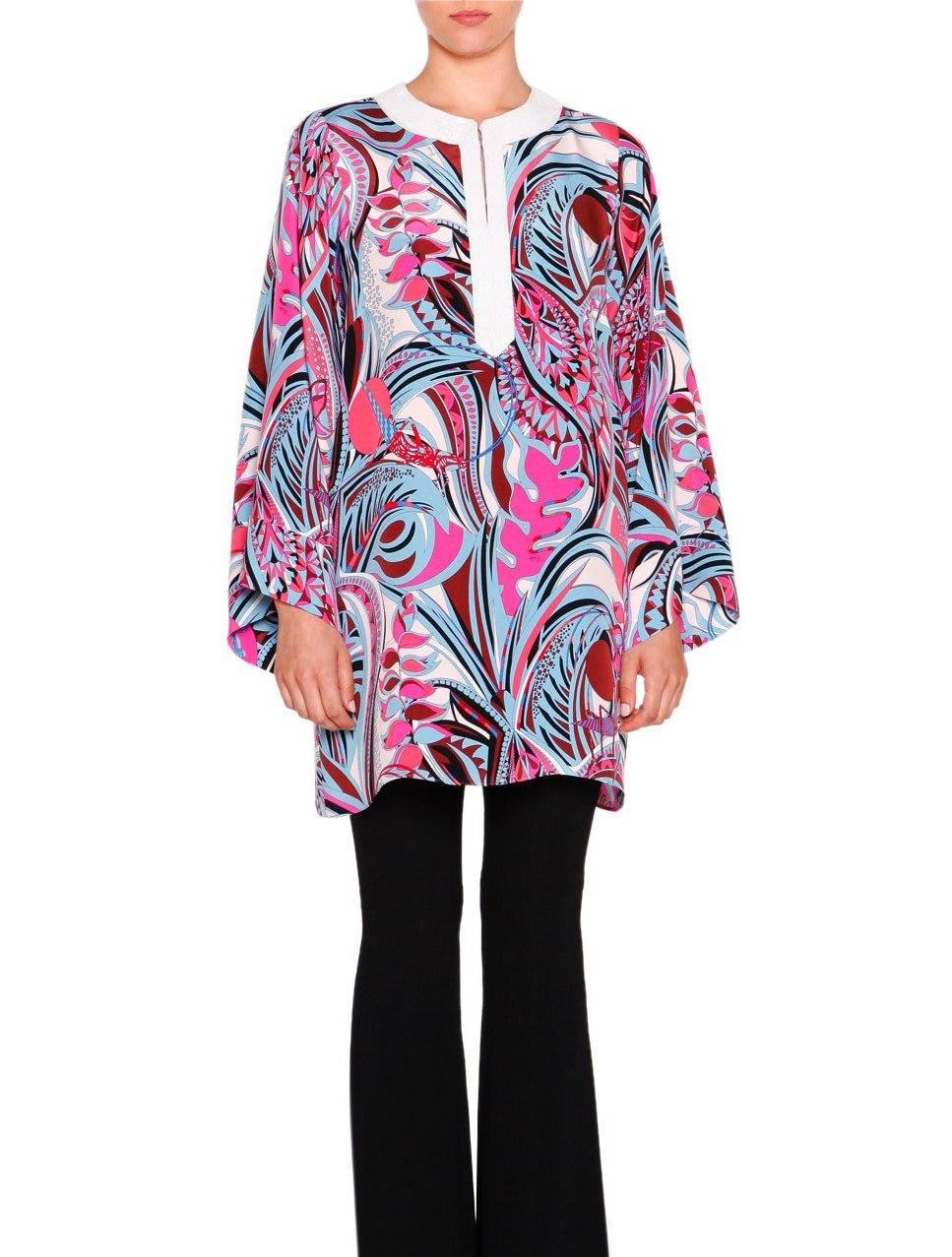 NEW Emilio Pucci Signature Print Embellished Cady Silk Tunic Kaftan Dress 44 For Sale 11