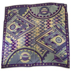Stunning Emilio Pucci Silk Scarf with Geometric Pattern in Blues and Purples
