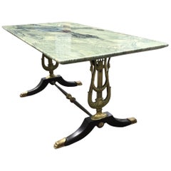 Used Stunning Empire Revival Coffee Table W. Bronze Swan Supports & Green Marble Top