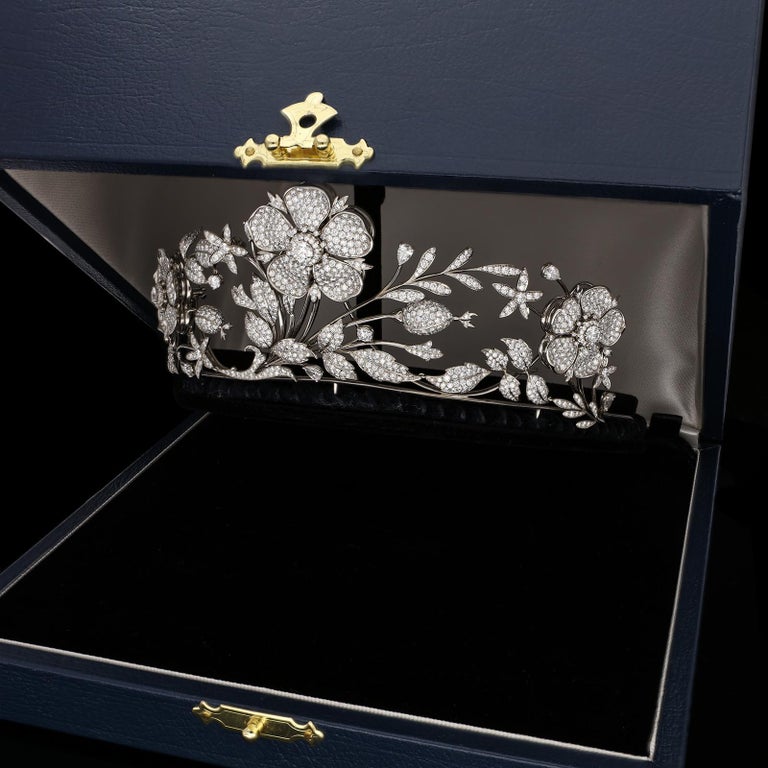 Large Edwardian Style Diamond En Tremblant  Floral Tiara by E Wolfe London 2