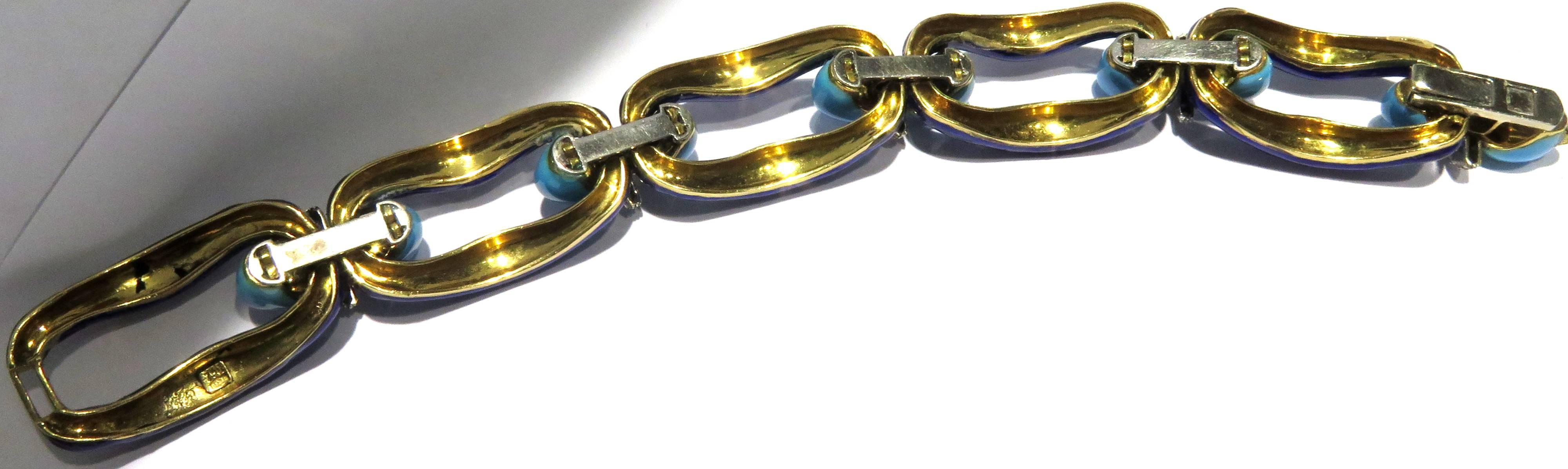 Women's or Men's Stunning Enamel Diamond Gold Link Bracelet