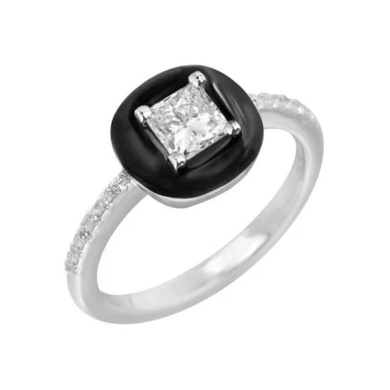 Modern Stunning Enamel Diamond White 14K Gold Ring for Her For Sale