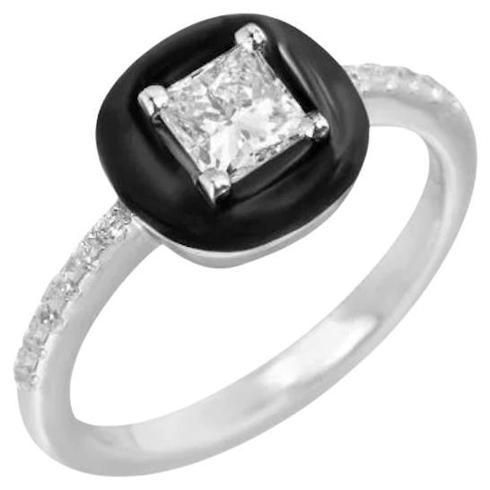 Atemberaubender Emaille-Diamant-Ring aus weißem 14K Gold für sie