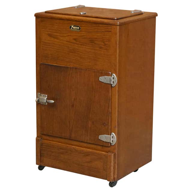 Herrick's Antique Vintage Wood Ice Box / Refrigerator For Sale at 1stDibs
