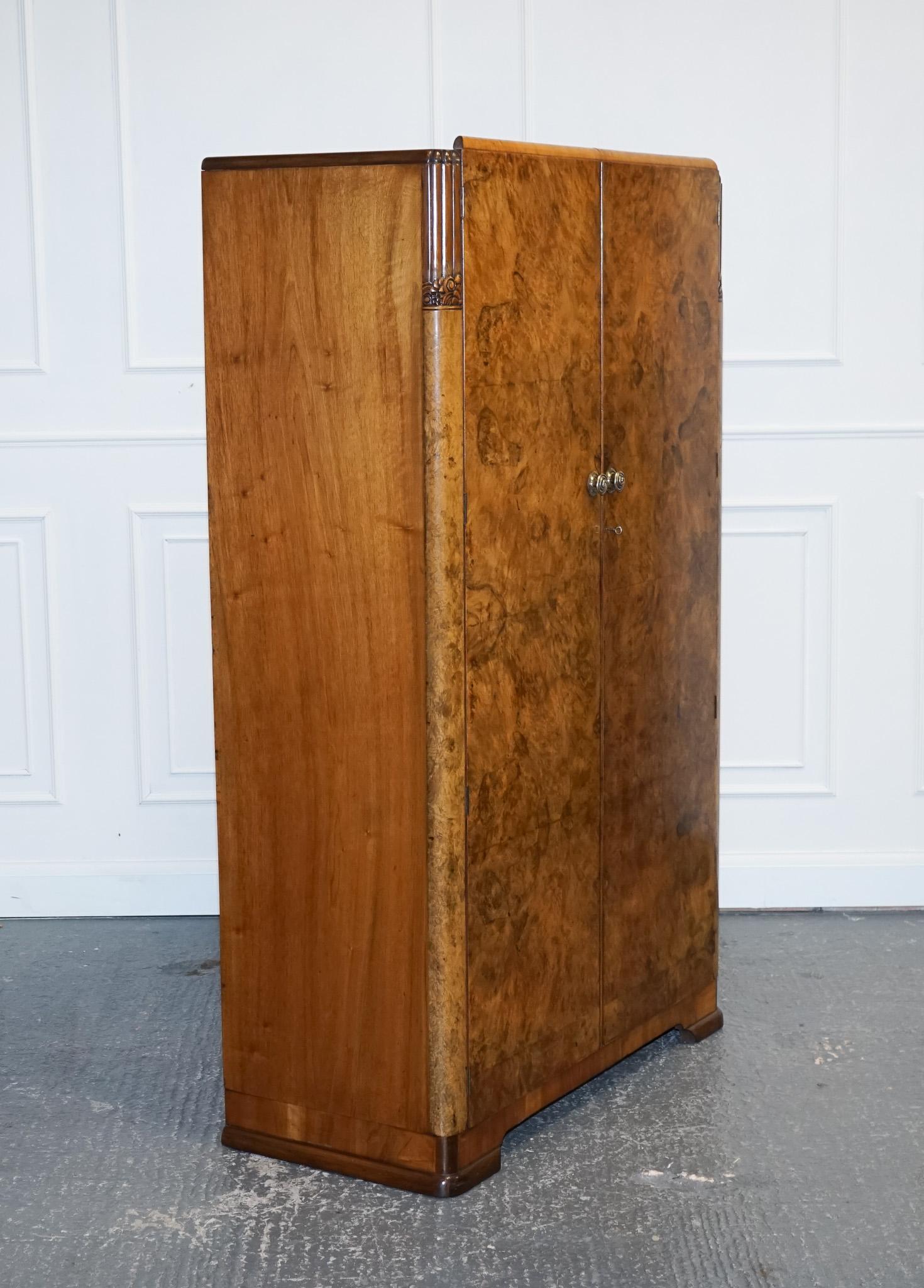 Stunning English Art Deco 1930s Burr Walnut Wardrobe 9