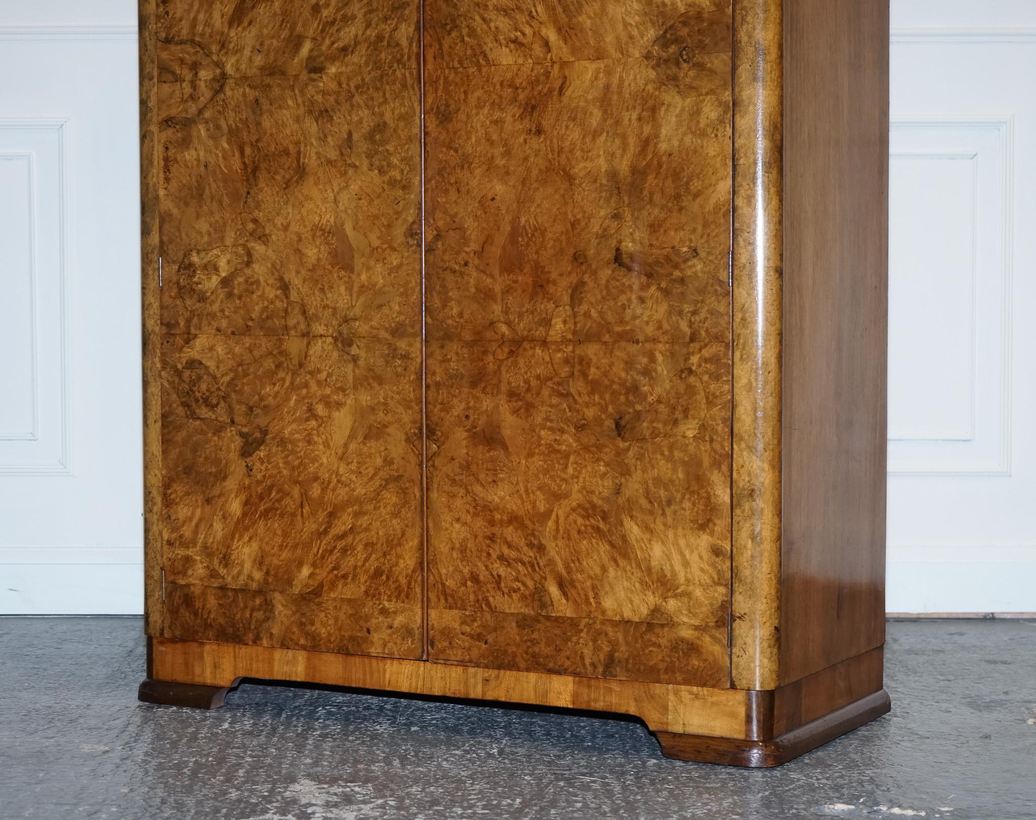 British Stunning English Art Deco 1930s Burr Walnut Wardrobe