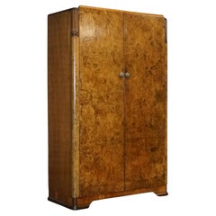 Stunning English Art Deco 1930s Burr Walnut Wardrobe