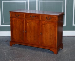 Stunning English Burr Yew Wood Triple Drawer Sideboard Cupboard