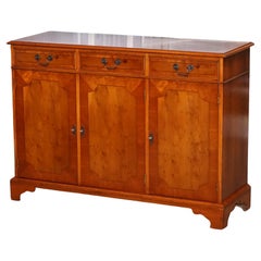 Stunning English Burr Yew Wood Triple Drawer Sideboard Cupboard