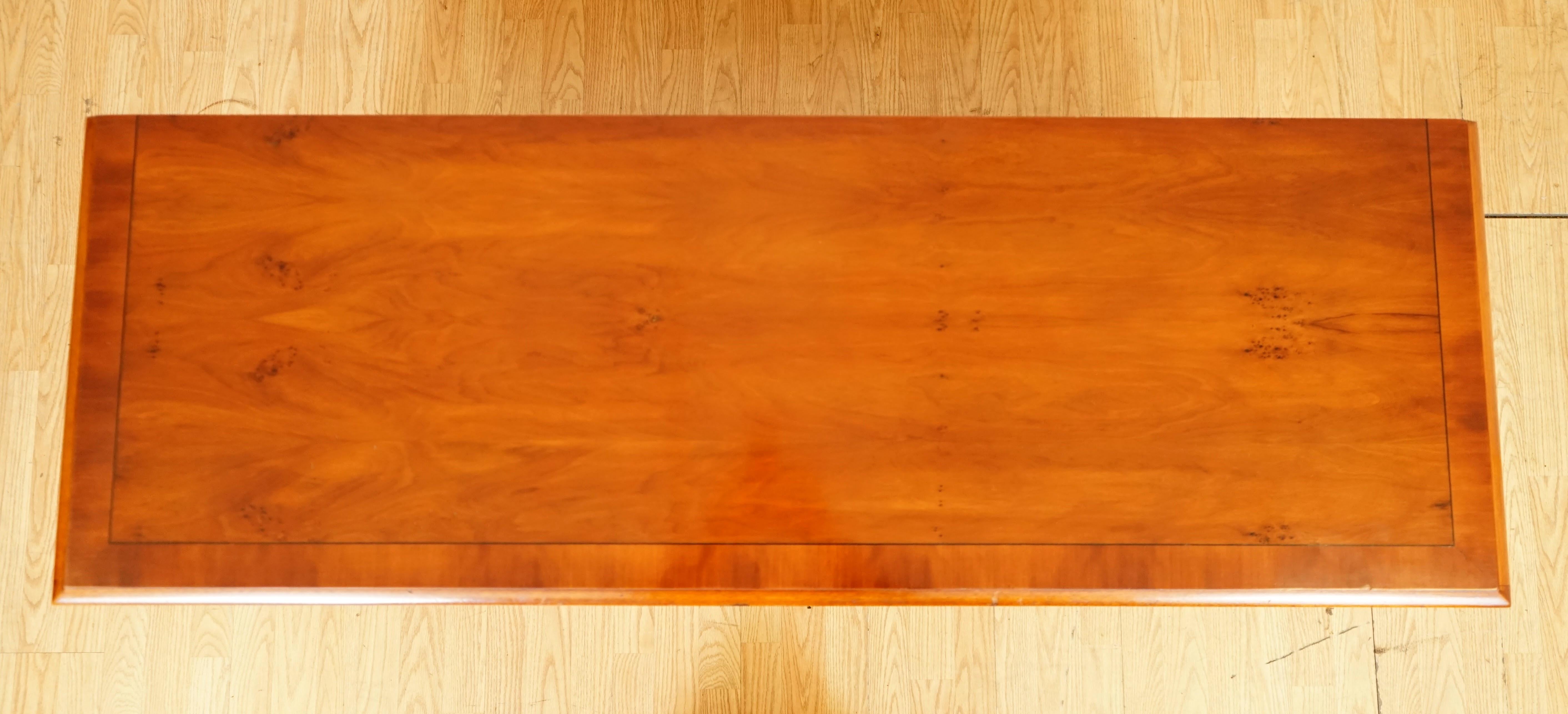 Stunning English Burr Yew Wood Triple Drawer Sideboard Cupboard Made by Bradley  8