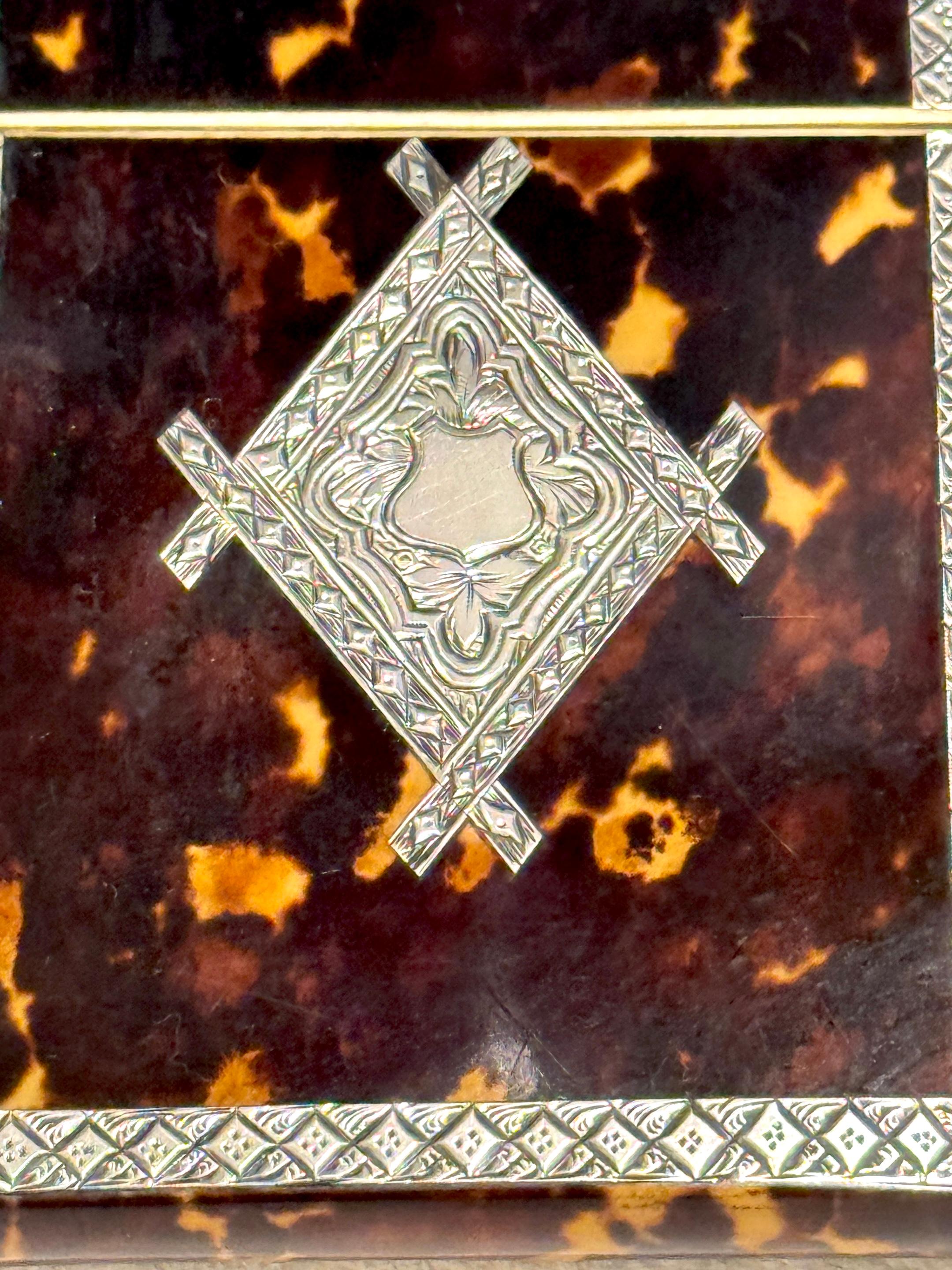 Inlay Stunning English Regency Sterling Silver & Tortoiseshell Card Case, Circa 1815 For Sale