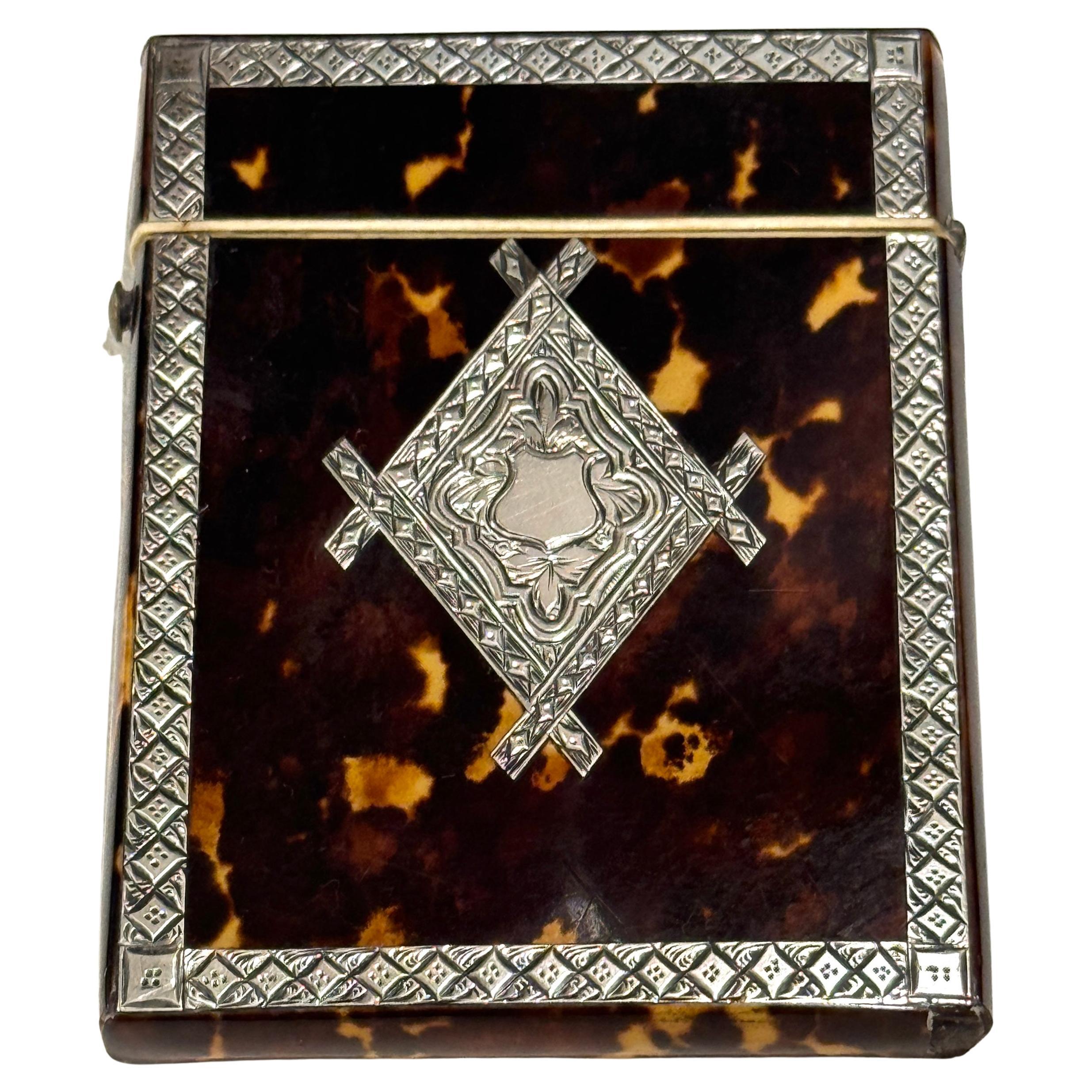 Stunning English Regency Sterling Silver & Tortoiseshell Card Case, Circa 1815 For Sale