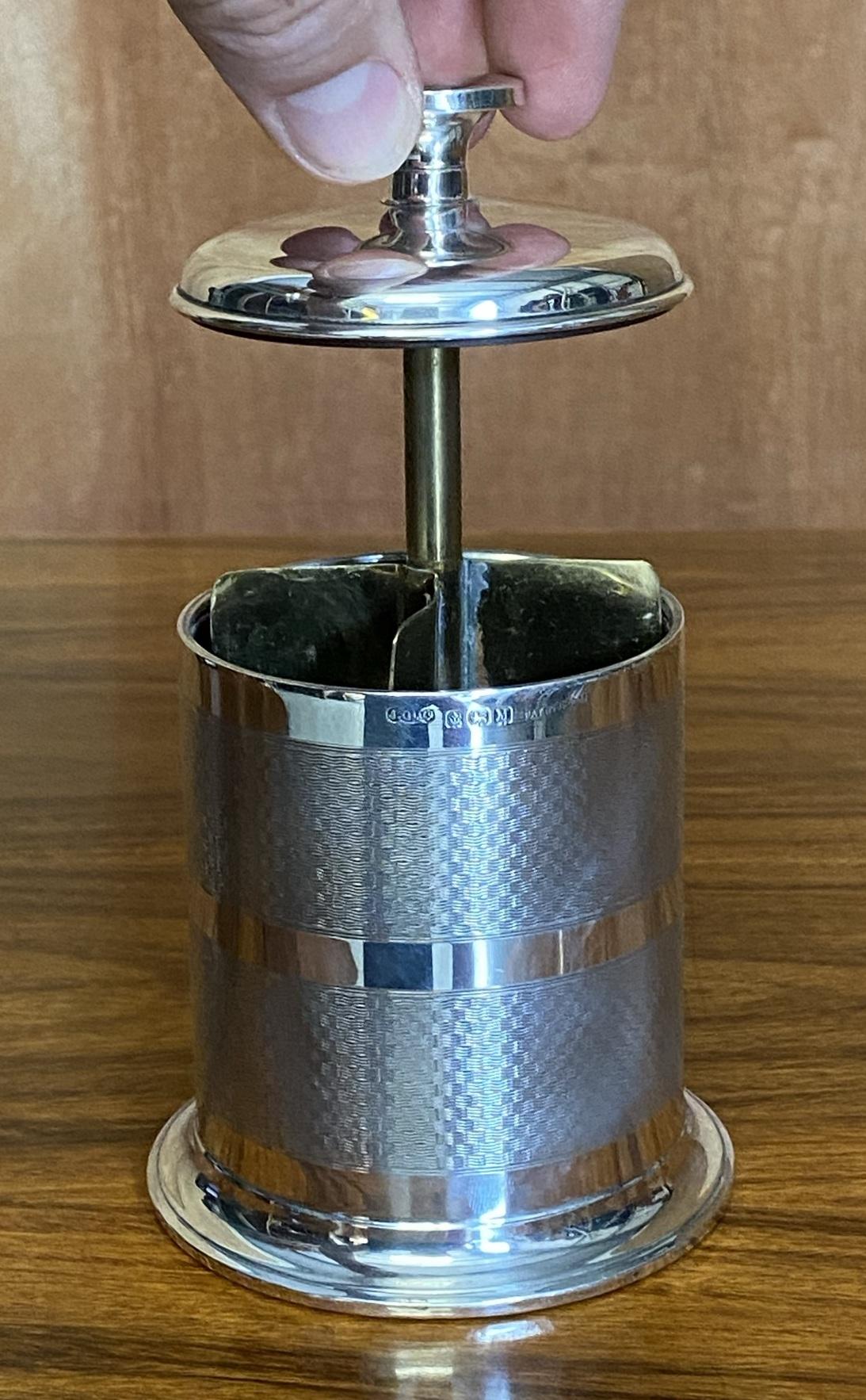 Stunning English Solid Sterling Silver 1936 Art Deco Style Cigarette Dispenser For Sale 3