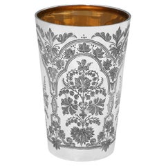 Stunning Engraved 19th Century English Silver Beaker - Hallmarked in London 1884