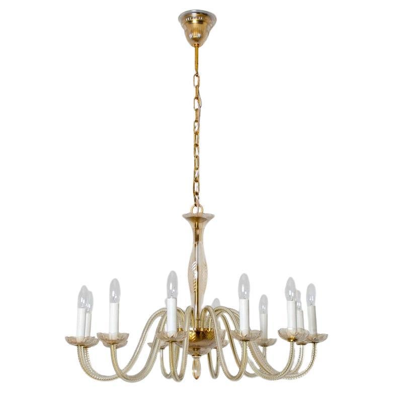 Stunning Engraved Murano Glass Chandelier 12 arms, Italy 1960