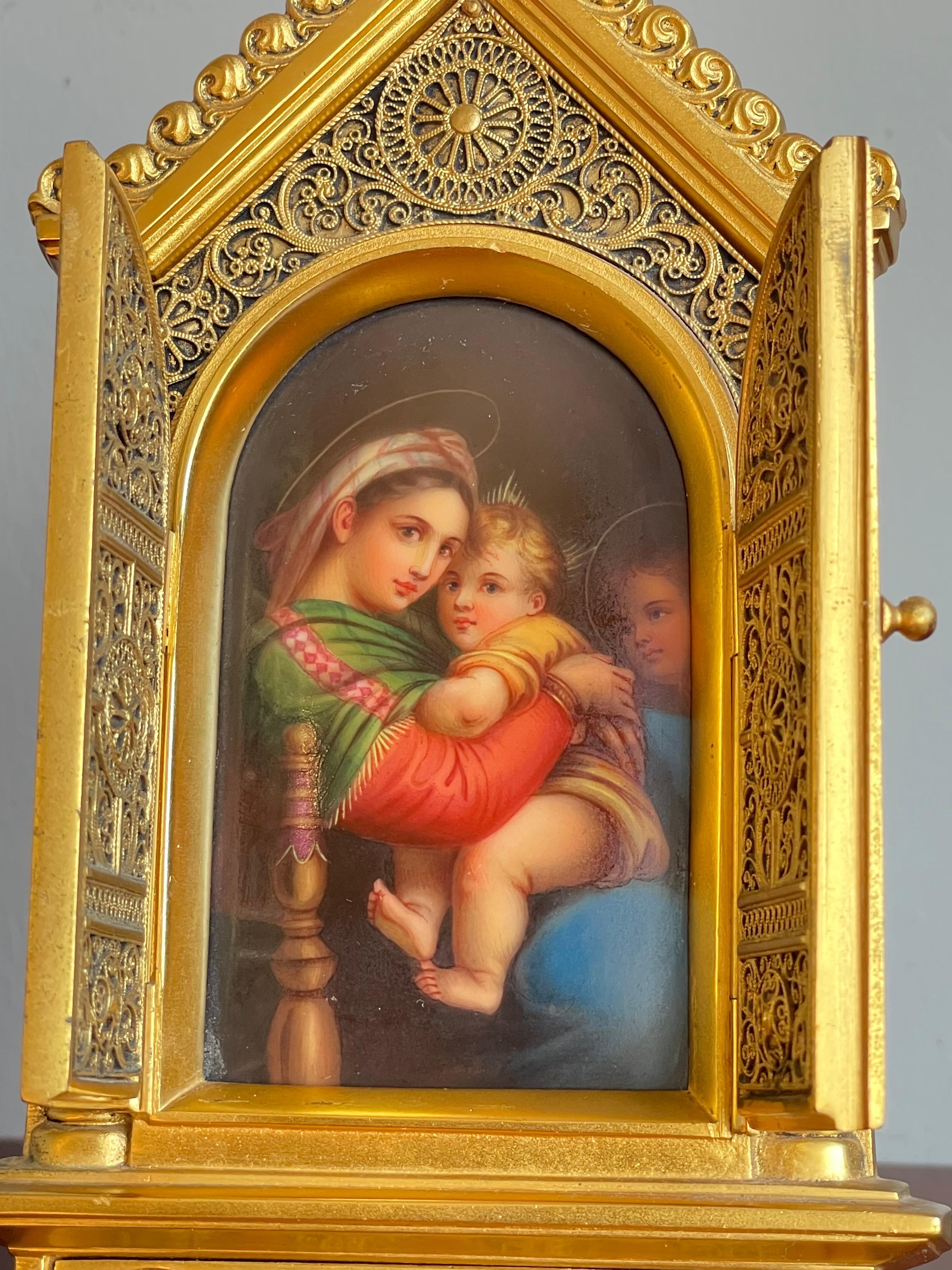 Cast Stunning Erhard & Sohne Gilt Bronze Icon w. Filigree & Hand Painted Saints 1800s