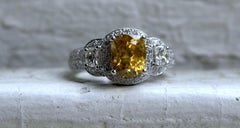 Stunning Estate 14 Karat Gold Diamond and Yellow Zircon Halo Ring, 4.52 Carat