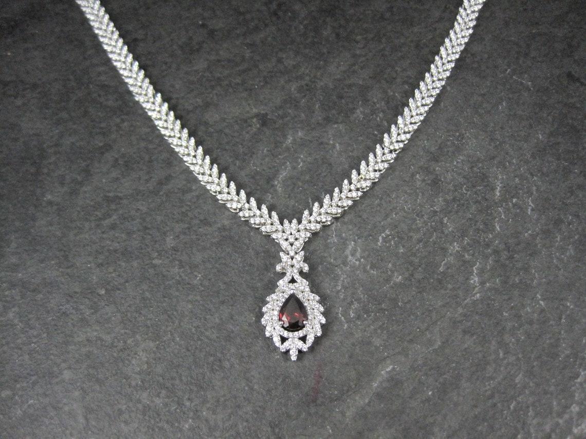 Stunning Estate Sterling Silver Garnet and Cz Necklace For Sale 5