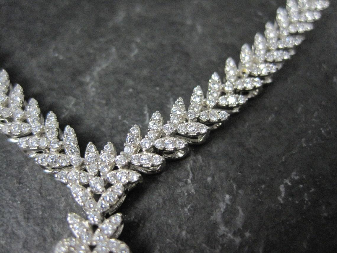 Stunning Estate Sterling Silver Garnet and Cz Necklace In Excellent Condition For Sale In Webster, SD