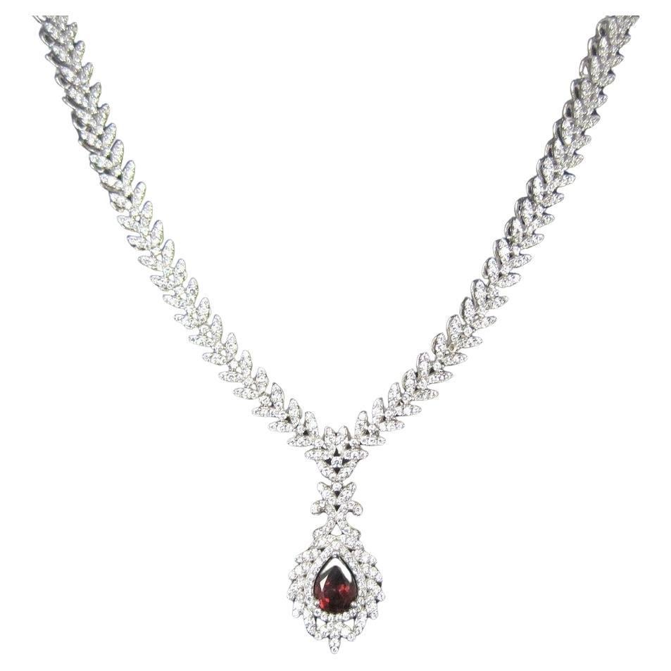 Stunning Estate Sterling Silver Garnet and Cz Necklace