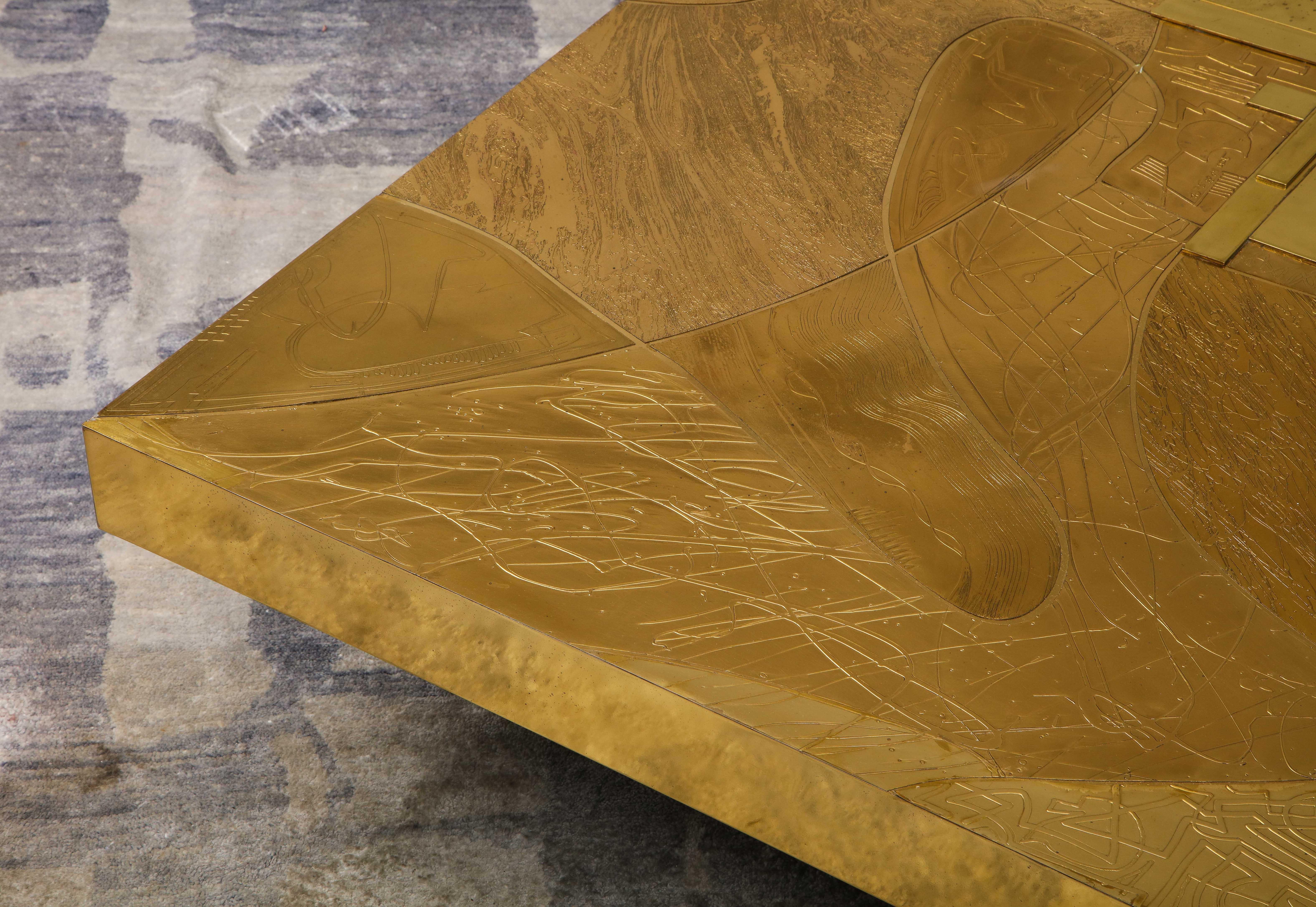 Stunning Etched Brass and Double Agate Cocktail Table 6