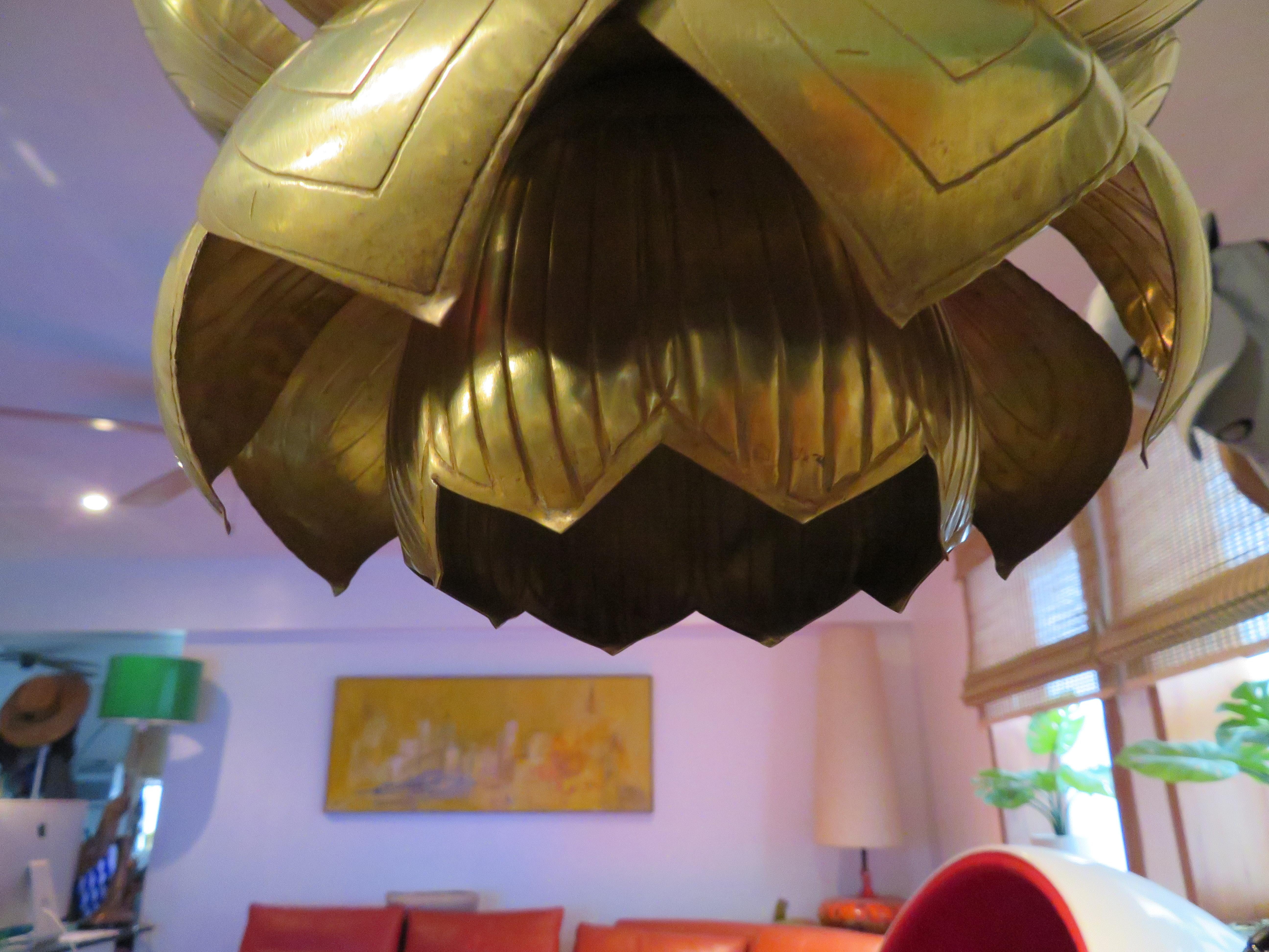 Stunning Etched Brass Feldman Lotus Pendant Light Chandelier Mid-Century Modern 3