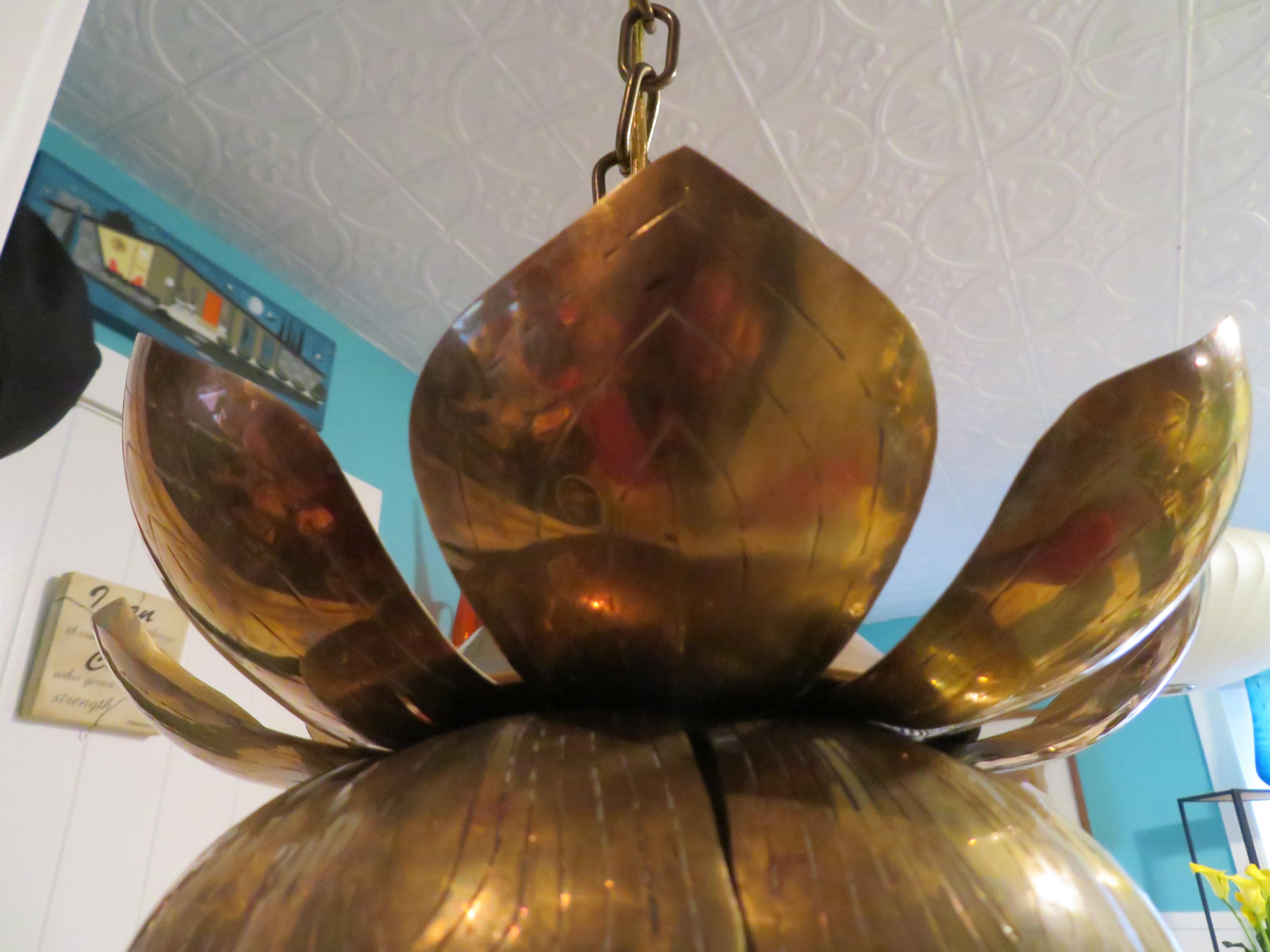 Late 20th Century Stunning Etched Brass Feldman Lotus Pendant Light Chandelier Mid-Century Modern