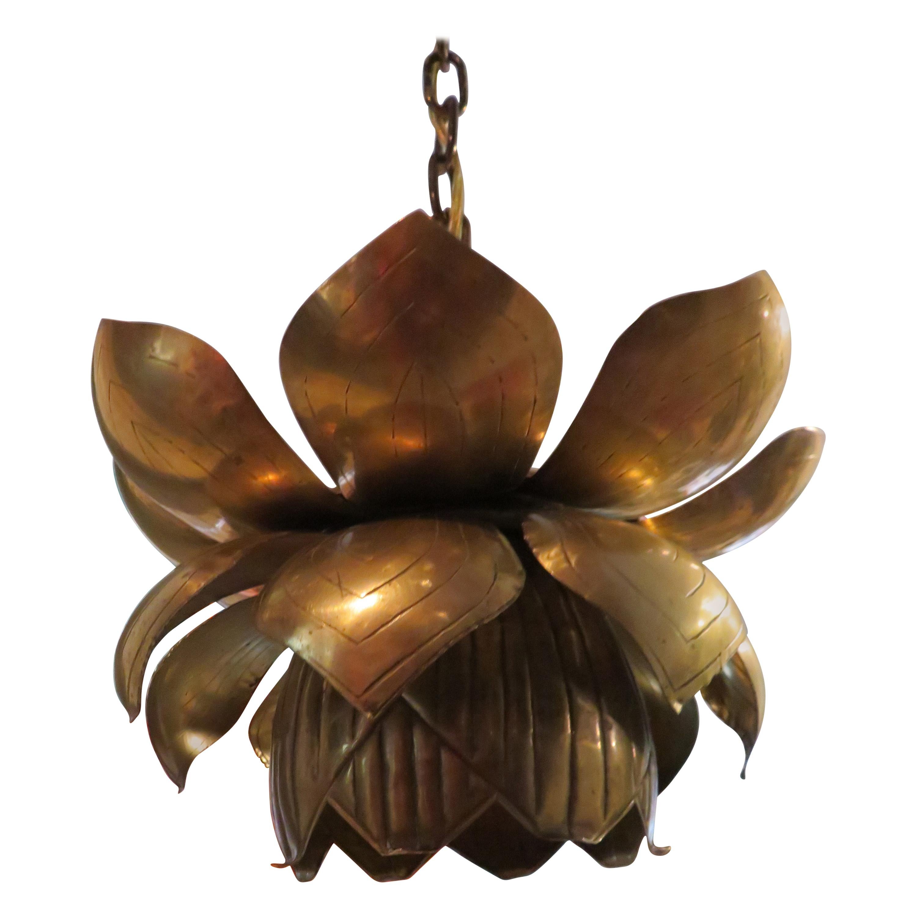 Three Pendant Light Lotus Brass Chandelier by Feldman at 1stDibs
