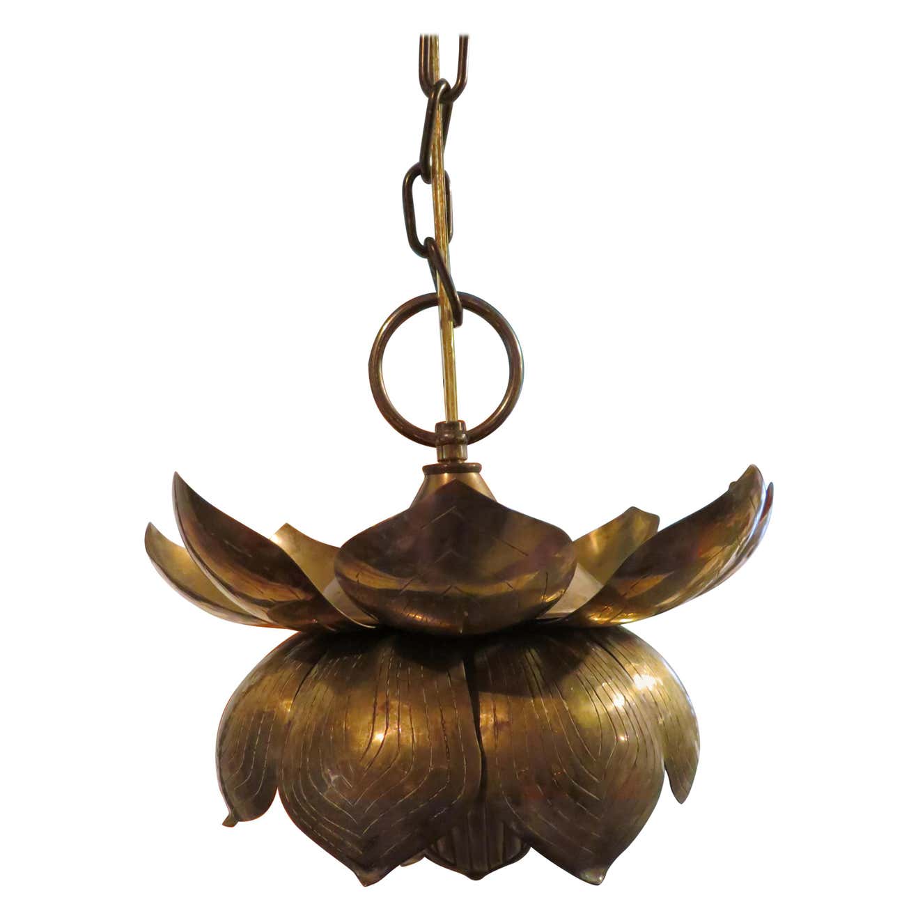 Stunning Etched Brass Feldman Lotus Pendant Light Chandelier Mid ...