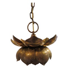 Stunning Etched Brass Feldman Lotus Pendant Light Chandelier Mid-Century Modern