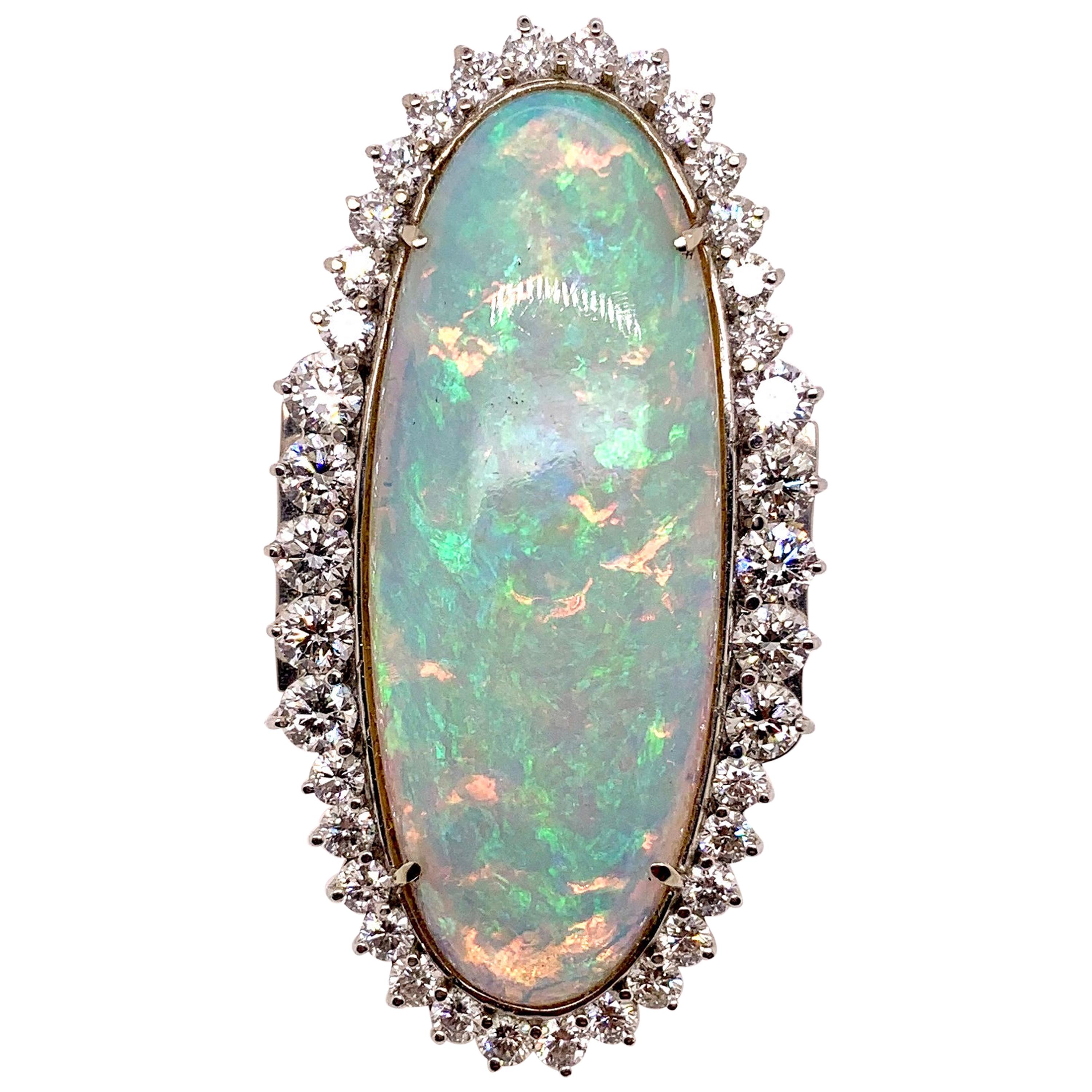 Stunning Ethiopian Opal Diamond Cocktail Pointer Finger Ring in 18 Karat Gold