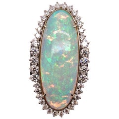 Stunning Ethiopian Opal Diamond Cocktail Pointer Finger Ring in 18 Karat Gold