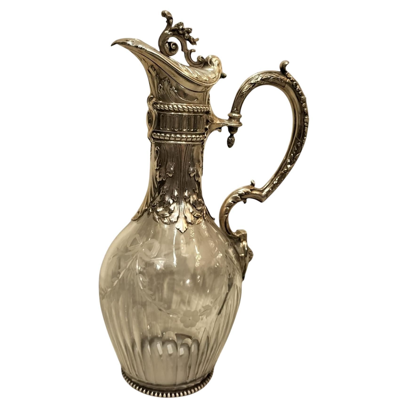 Ewer Image 19th Century French Empire Ewer in Crystal and Silver For Sale at 1stDibs
