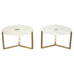 STUNNING EX SHOWROOM MARBLE IRON & BLUE AGATE STONE SiDE COFFEE TABLES