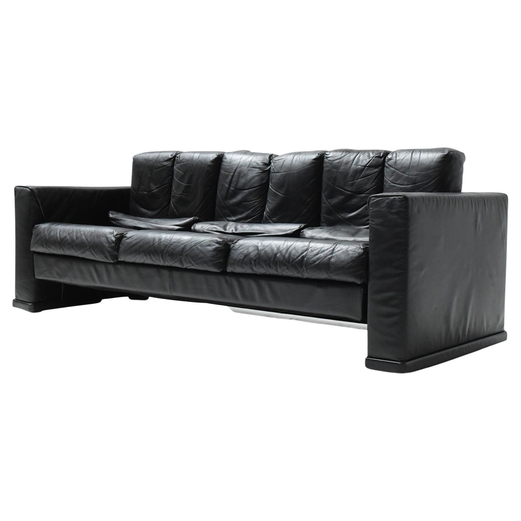 Stunning Excelsior sofa in black leather by Mario Bellini for B&B Italy, 1985.  For Sale
