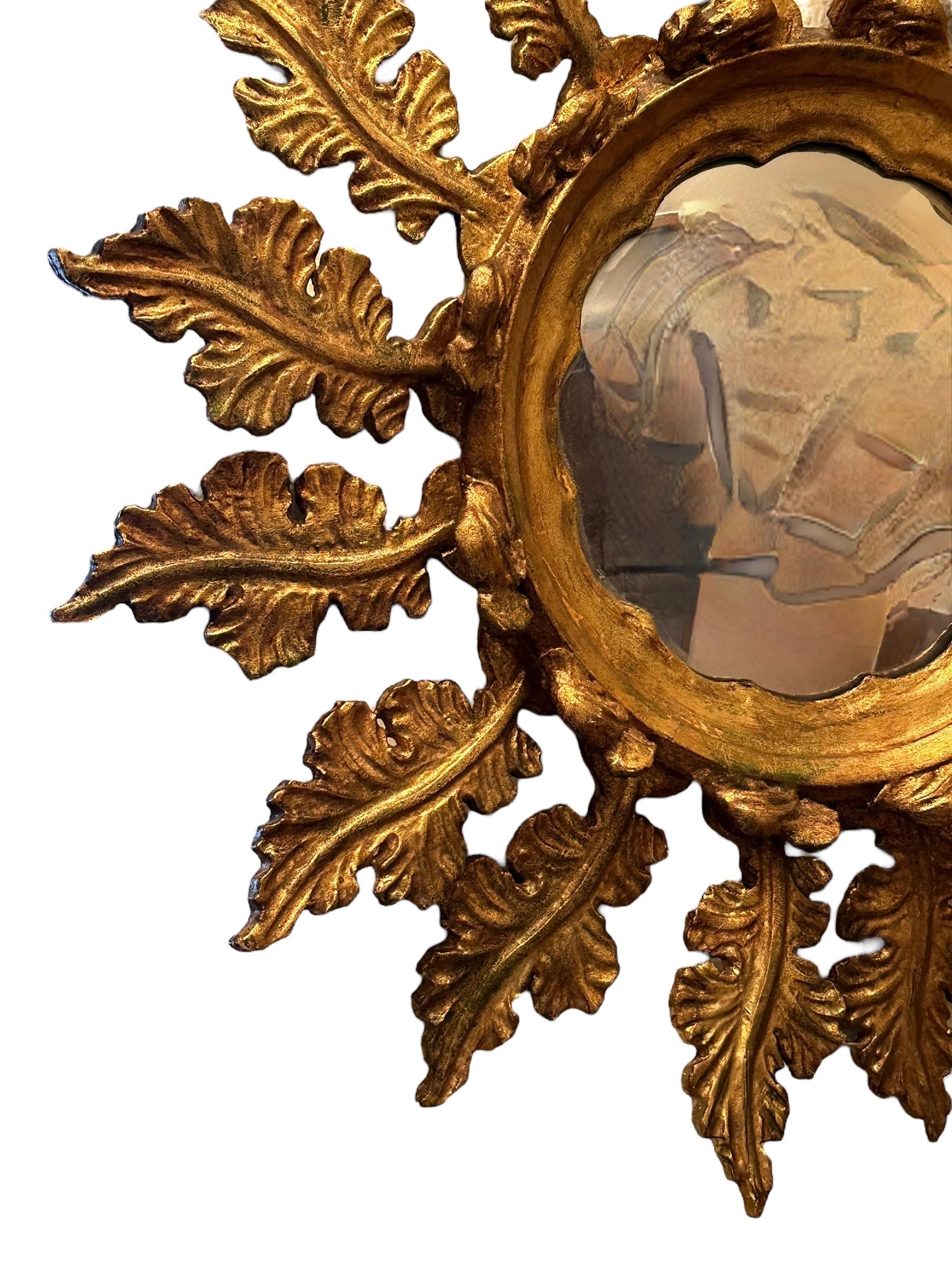 Art Nouveau Stunning Exceptional Starburst Sunburst Gilded Wood Convex Mirror, Germany 1900s For Sale