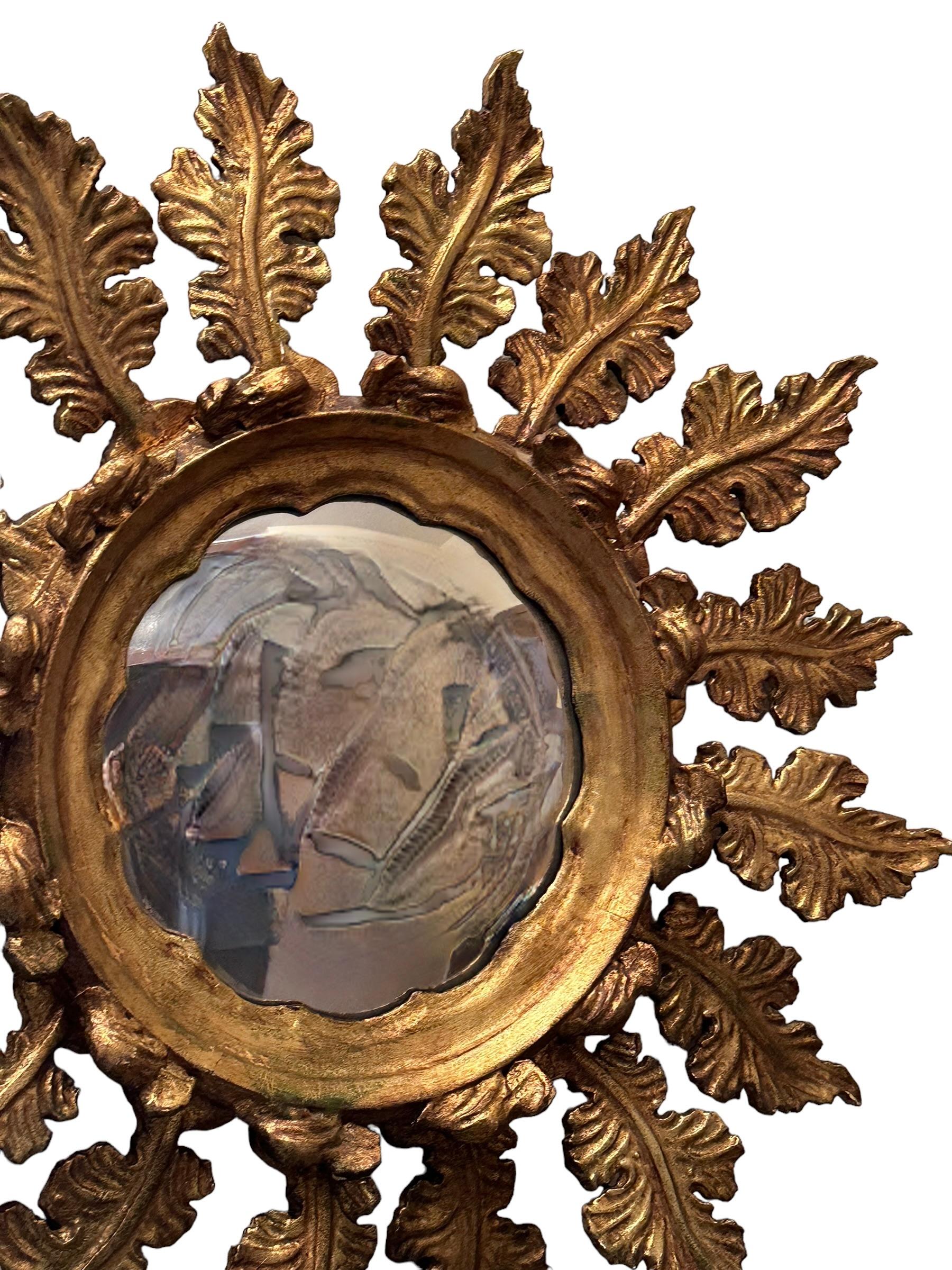 20th Century Stunning Exceptional Starburst Sunburst Gilded Wood Convex Mirror, Germany 1900s For Sale