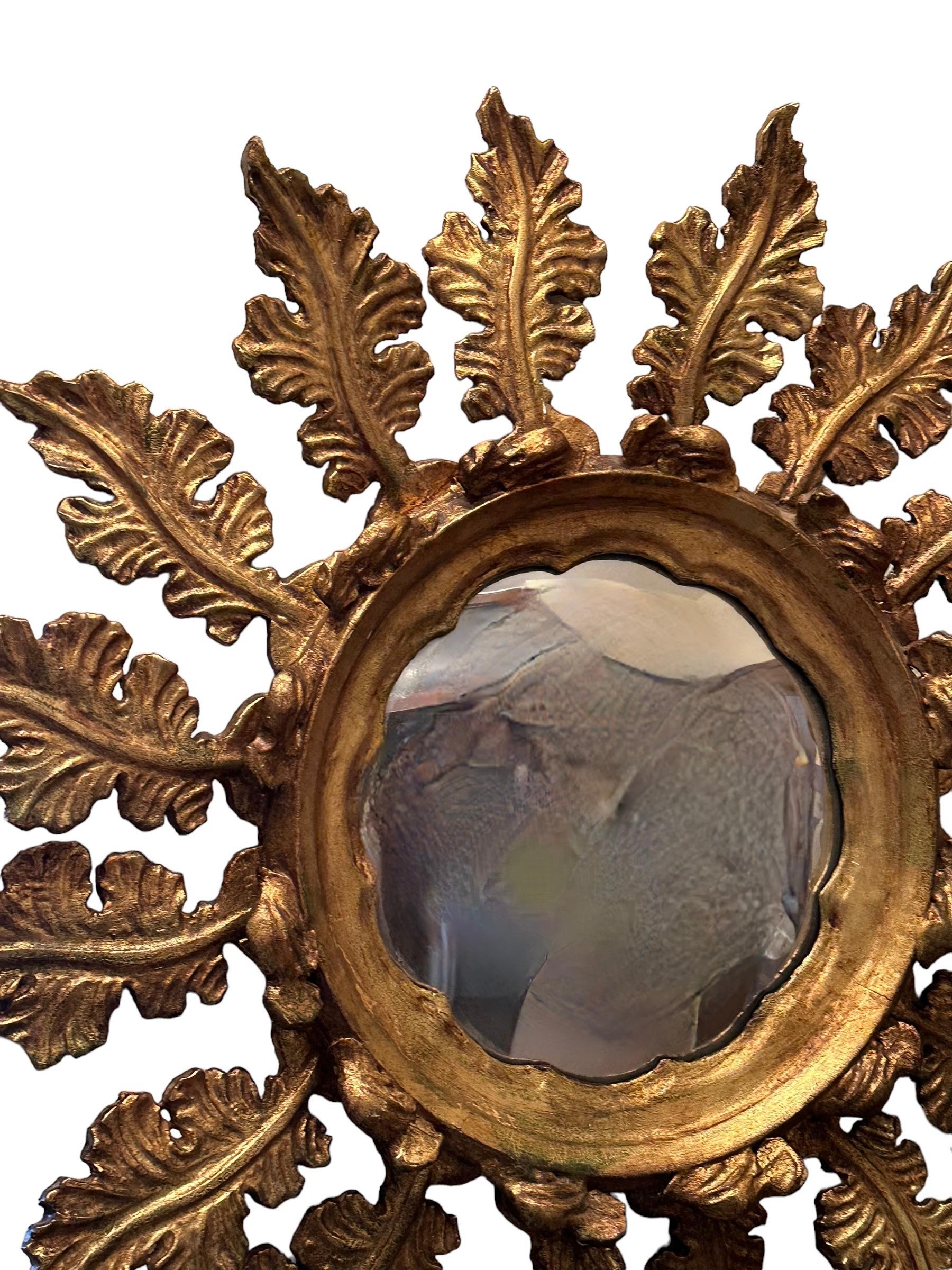 Stunning Exceptional Starburst Sunburst Gilded Wood Convex Mirror, Germany 1900s For Sale 2
