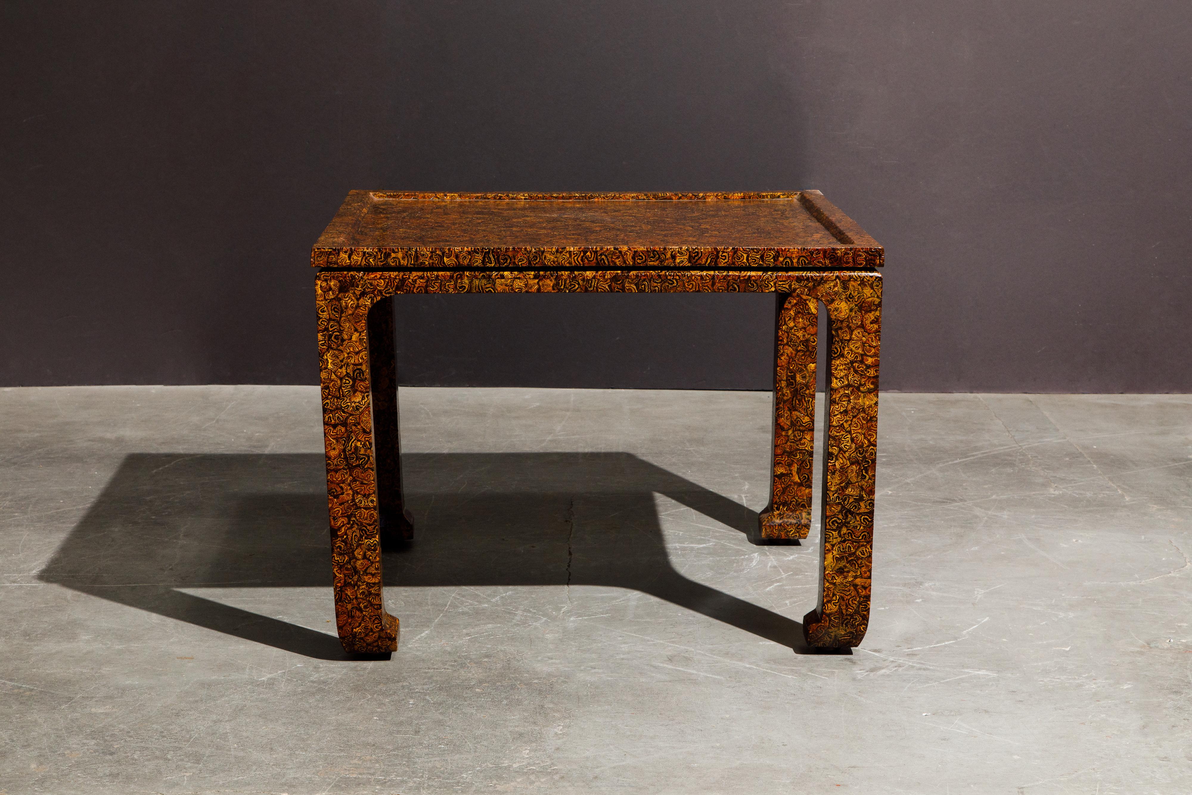 If you are looking for something completely unique and special, look no further - this absolutely stunning antique breakfast table features the most beautiful exotic wood and would make an ideal Statement piece in any interior. 

We are unsure of