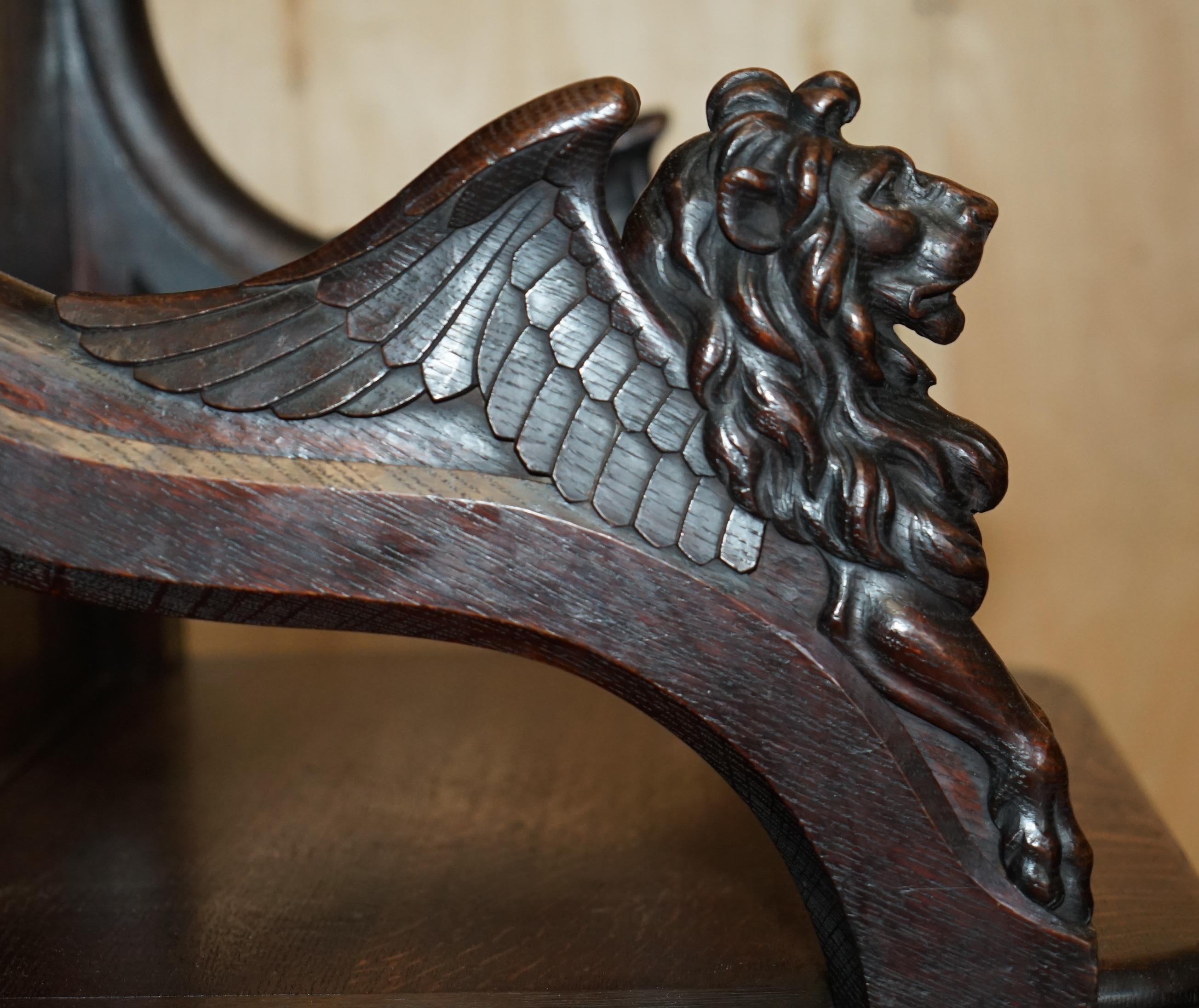 STUNNING EXTRA LARGE GOTHIC REVIVAL THRONE ARMCHAIR HAND CARVED ARMORIAL LIONs For Sale 6